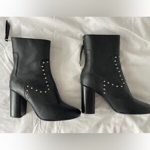 All Saints Ivy black leather studded mid calf boots, size 38 (US 7)